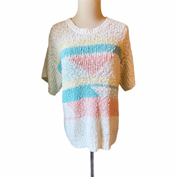 Vintage Sweaters - VINTAGE | Women’s Vintage Slouchy Oversized Pastel Colors Fuzzy Sweater Large